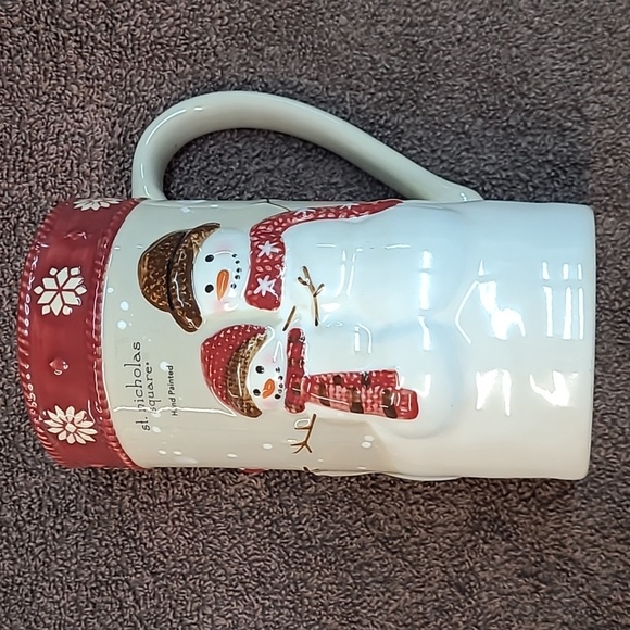 St. Nicholas Square warm wishes 16oz 6" Tall Latte MUG 3D Emboss SNOWMAN - Picture 1 of 4